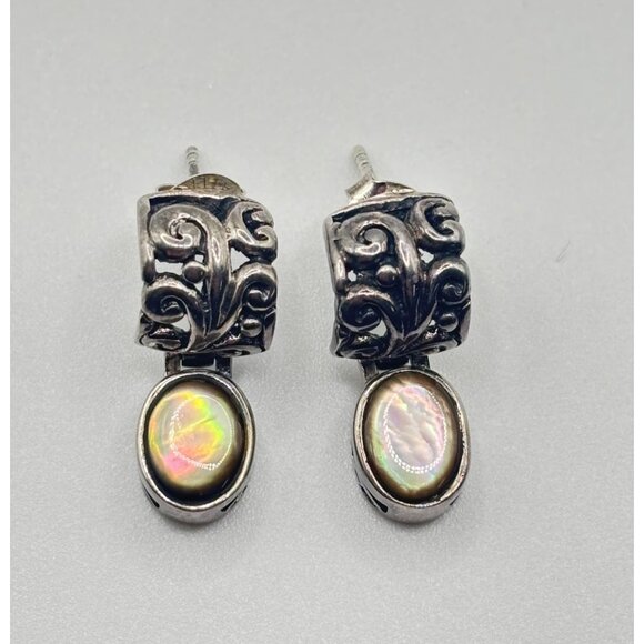 Abalone & Sterling Silver 925 Earrings With Intricate Design - Picture 5 of 12